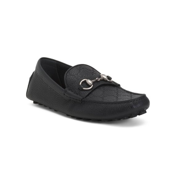 GUCCI Black Men's Made In Italy Leather Drivers With Horsebit
